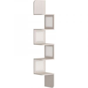 &Eacute;tag&egrave;re d'angle &agrave; 5 niveaux c&ocirc;t&eacute;s en rotin pvc beige avoine