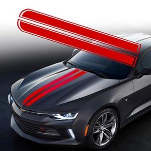 Image de TOMALL 2 Pi&egrave;ces 129cm x 24cm Autocollant &agrave; Rayures pour Capot de Voiture Auto Racing Body Side Stripe Decal Capot Toit Jupe Bumper Stripe Decal Modifi&eacute; Vinyle D&eacute;coration pour Voiture (Rouge)