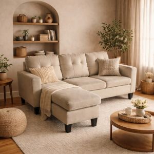 Concept-Usine Belfast canap&eacute; d'angle 3 places en tissu beige