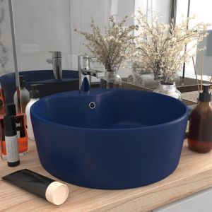 Image de VidaXL Lavabo de luxe avec trop-plein Bleu foncé mat 36x13cm Céramique