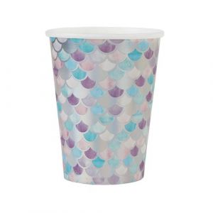10 Gobelets Carton Écailles Queue Sirène 27cl Neuf