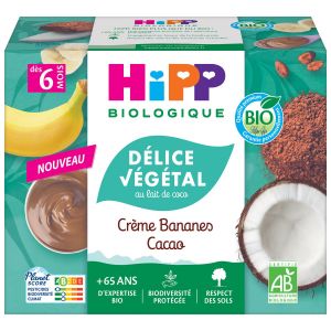 HiPP Dessert Bébé Crème Bananes Cacao Bio - Les 4 Pots De 100g