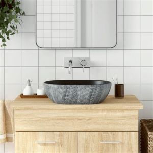 VidaXL Vasque à poser noir et gris ovale 47x33x13 cm céramique