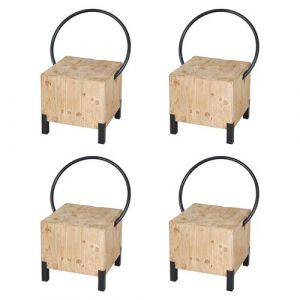 Lot de 4 chaises de salle &agrave; manger MENDLER HWC-L76 m&eacute;tal industriel bois massif naturel