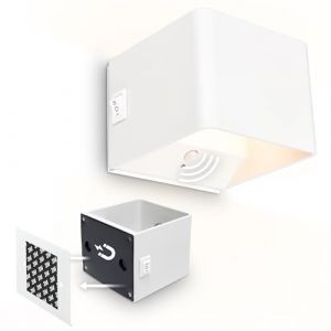 BRILONER Sticklights - Lampe murale sans électricité ni perçage avec détecteur de mouvement, batterie, sans fil, murale rechargeable, 10x8x10 cm, blanc