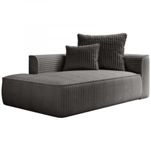 M&eacute;ridienne gauche en velours c&ocirc;tel&eacute; grosses c&ocirc;tes gris anthracite PINETA