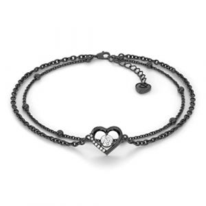 SERASAR - Bracelet de cheville en argent sterling pour femme Heart - Noir - cadeau parfait pour la Saint-Valentin pour ma femme