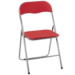 Image de Wadiga Chaise d'appoint pliable en métal chromé et similicuir rouge - 44x46x78cm