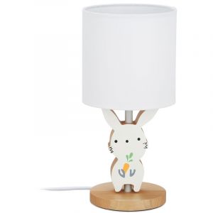 Image de Relaxdays Lampe de table de chevet, chambre d'enfants, abat-jour en tissu, lampe de table lapin 36x 17cm,blanc