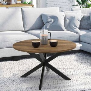 Idmarket Table basse ronde hawkins pied araignée 70 cm bois foncé design industriel - Bois-foncé