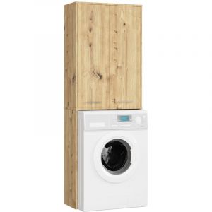 Akord - Meuble pour machine à laver fin Chêne Artisan 64 cm 2 portes 4 étagères 64x30x180 cm