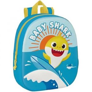 Safta Baby Shark - Sac à dos d'école, avec design 3D, adaptable au chariot, idéal pour les enfants de différents âges, confortable et polyvalent, qualité et résistance, 27 x 10 x 33 cm, couleur bleue, bleu,