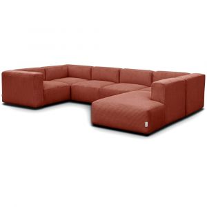 Canap&eacute; modulable panoramique 9 places ouvert &agrave; droite + pouf rouille