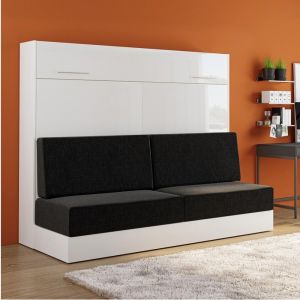 Image de Inside75 Armoire lit escamotable VERTIGO SOFA façade blanc brillant canapé anthracite couchage 160*200 cm - noir