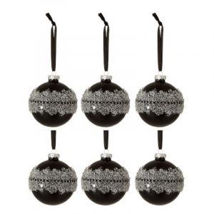 Lot de 6 Boules de No&euml;l "Glace" 8cm Noir & Argent Prix