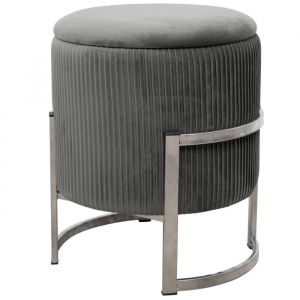Pouf de Rangement avec Couvercle AKORD PORTO velour couleur Gris Graphite hauteur 46 cm