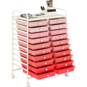 Costway Tour De Rangement &Agrave; Roulettes Universelles - 20 Tiroirs Amovibles - 64 X 39 X 88 Cm - Format A4 Et Lettre Rose
