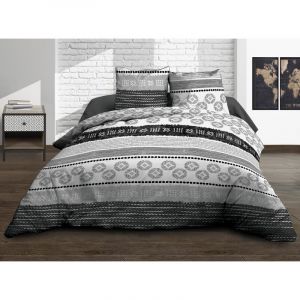 Housse de couette 240x260 + 2 taies - Pur coton 57 fils - Yuma gris