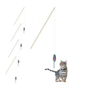 Relaxdays Jouet avec Souris, Lot de 5, Jeux interactif, 106 cm de Long, occuper Chat & Chaton, Multicolore
