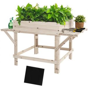 COSTWAY Jardini&egrave;re sur Pied en Bois 132 x 75 x 75 cm avec Doublure en Tissu non Tiss&eacute; 2 Tables d'Ap pour Fleurs, L&eacute;g es