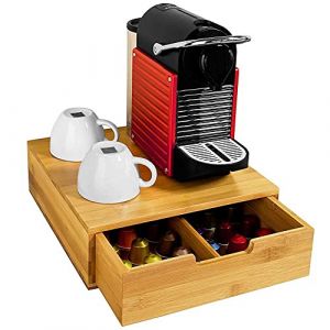 BAKAJI Porte Capsules de Café Nespresso Dolce Gusto Lavazza Boîtee Rangement à Tiroirs Pour Capsules de Thé et Café en Bambou 31 x 30,5 x 9,5 cm