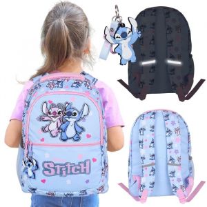 DISNEY Stitch Angel SAC À DOS SCOLAIRE pour fille sac de voyage spacieux compartiment pour ordinateur portable + PORTE-CLÉS