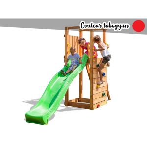 Fungoo Aire de jeux Tip Top + Mur d'escalade + Toboggan Rouge