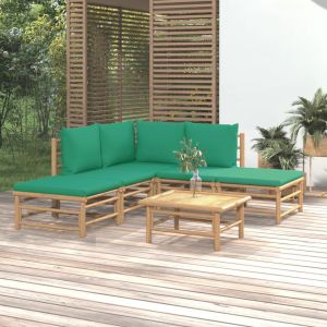 VidaXL Salon de jardin 6 pcs avec coussins vert bambou - Brun