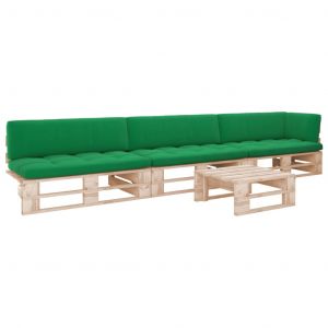 VidaXL Salon de jardin palette 4pcs avec coussins Bois de pin impr&eacute;gn&eacute; Vert