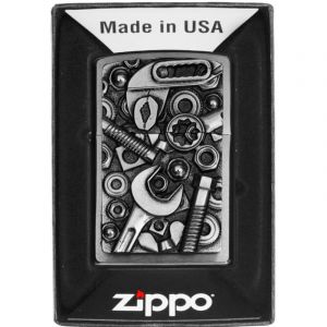 Zippo Briquet Temp&ecirc;te Motif Vis Et outils 3D, Chrome Bross&eacute;, Impression Emblem, Rechargeable, R&eacute;utilisable, Coupe-vent, Coffret Cadeau, Fabriqu&eacute; Aux &Eacute;tats-Unis