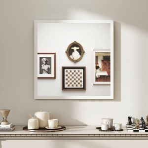 Homcom Miroir mural carr&eacute; dim. 50L x 50H cm cadre bois blanc