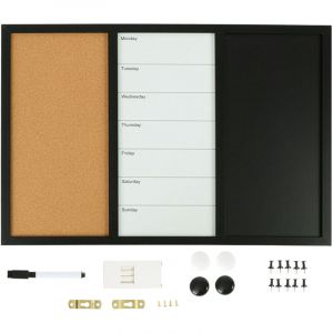 Relaxdays Tableau 3-en-1 40 x 60 cm - tableau blanc, li&egrave;ge, ardoise, accessoires, m&eacute;mo magn&eacute;tique, multicolore