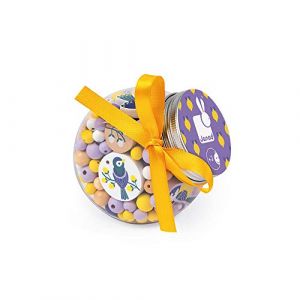 Janod Birdy - Coffret 220 Perles en Bois Enfants, 12 Charms Inclus - M&eacute;sanges, J06668