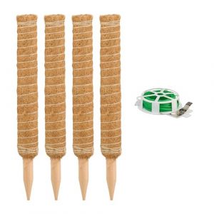 Relaxdays Tuteurs en Fibre de Coco, Lot de 4, pour Monstera, pothos, Supports Plantes, avec Fil de Fer, 40 cm, Nature