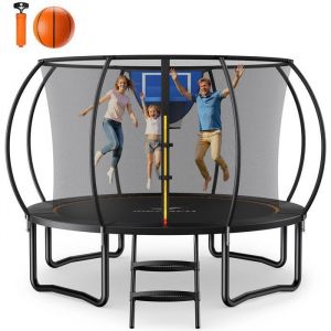 Merach - Trampoline Extérieur Ø305 cm avec Ballon, Filet de Sécurité, Panier de Basket, Structure Renforcée, Charge 150 kg, 10 ft