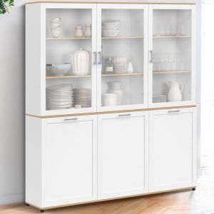 Idmarket Buffet vaisselier 160 cm VITO meuble de cuisine 6 portes blanc et bois