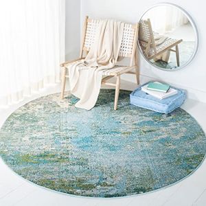 Safavieh Tapis Boho pour Salon, Salle &agrave; Manger, Chambre &agrave; Coucher - Madison Collection, Tapis &agrave; Poil Court, Vert et Bleu, 122 X 122 Cm