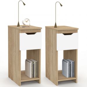 Idmarket Lot de 2 tables de chevet ANOUK 1 tiroir avec niche bois façon hêtre et blanc