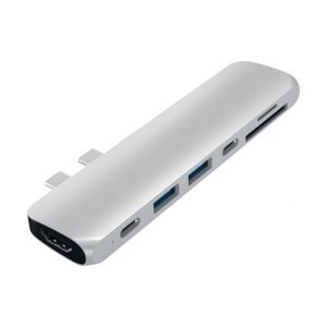 Satechi Adaptateur Hub Pro Type-C pour MacBook Pro 13 Pouces et 15 Pouces 40Gbs Thunderbolt 3, 4Khdmi, Pass Through Charging, SD/ Micro Card Reader, SD/ Micro Card Reader et 2 Ports USB (Argent)
