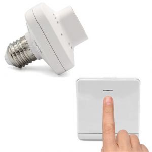 Image de Lot Interrupteur + Adaptateur Douille Commande Sans Fil ni Pile - Energie Cinétique - Portée 50 m