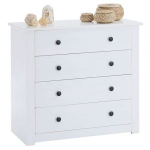Commode blanche PAULO en pin massif avec 4 tiroirs