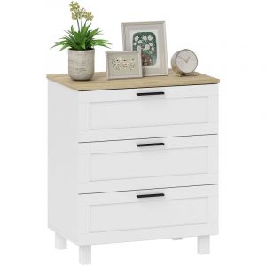 Homcom Commode - 3 tiroirs - style moderne - pieds en bois massif et plateau effet bois - 60 x 38 x 71 cm - blanc