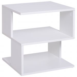 Homcom Table basse bout de canapé design contemporain asymétrique dim. 40L x 40l x 43H cm 2 étagères panneaux particules blanc