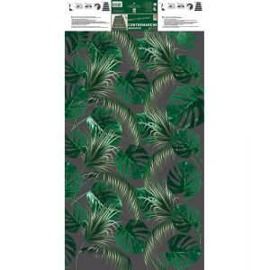 Plage Sticker adhésif déco Homestaging 100 cm X 19,5 cm, feuilles vertes et végétaux sur fond gris foncé. Déco intérieure chic et tendance !