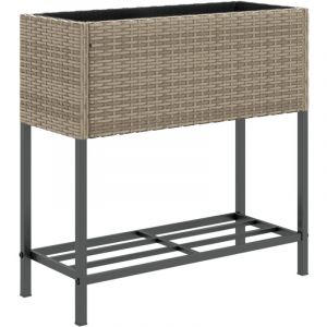 VidaXL Jardini&egrave;re Avec &Eacute;tag&egrave;re Gris R&eacute;sine Tress&eacute;e