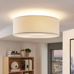 Plafonnier Tissu à intensité variable 'Mariat' en textile pour salon & salle à manger - blanc, chromé