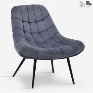 Fauteuils design moderne - AHD Amazing Home Design - Fauteuil de salon en velours style moderne assise large rembourr&eacute;e Ohio - Gris fonc&eacute;
