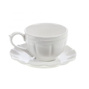 Tasse à thé et sous tasse Romy 20 cl (lot de 6) - Amadeus - Blanc - Grès