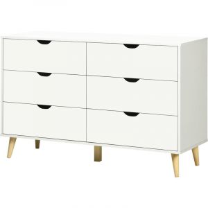 Homcom Commode 6 tiroirs design scandinave piètement effilé incliné bois pin panneaux blanc 120x40x76cm Blanc