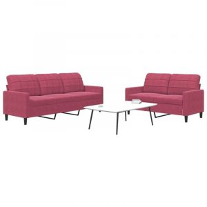 VidaXL Ensemble de canapés 2 pcs avec coussins Rouge bordeaux Velours, canapé, siège de canapé, canapé relax, canapé confort, chaise de télévision